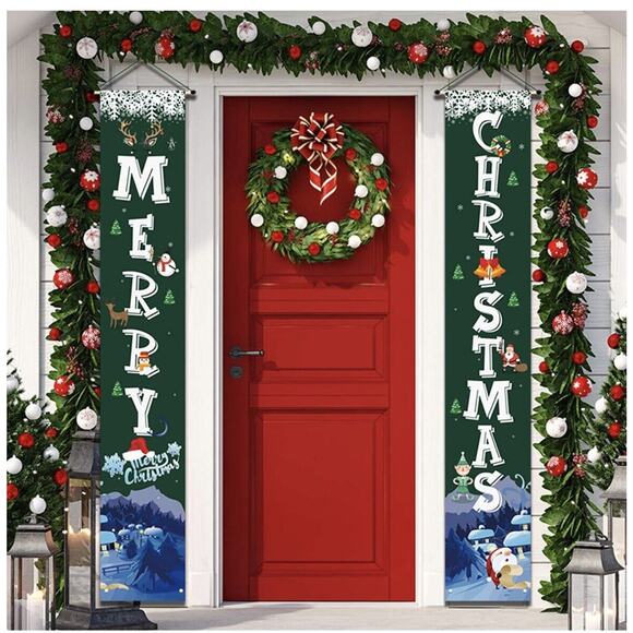 YUFOL Green Christmas Door Decorations for Home Merry Christmas Banner,Hanging - Picture 1 of 4